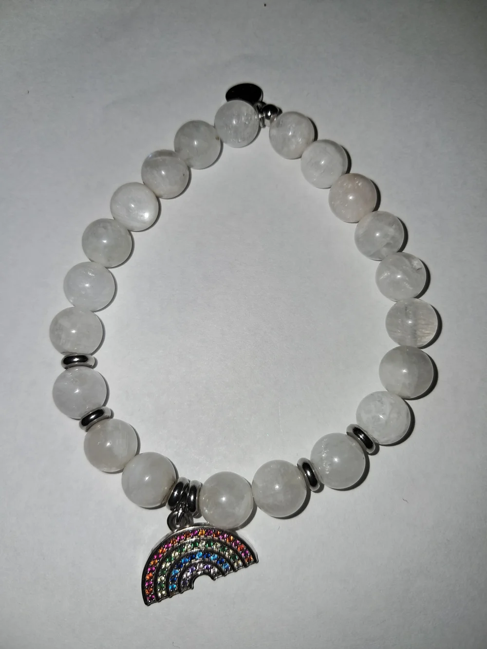 T. Jazelle White Moonstone Gemstone Bracelet - Like New Rainbow Charm